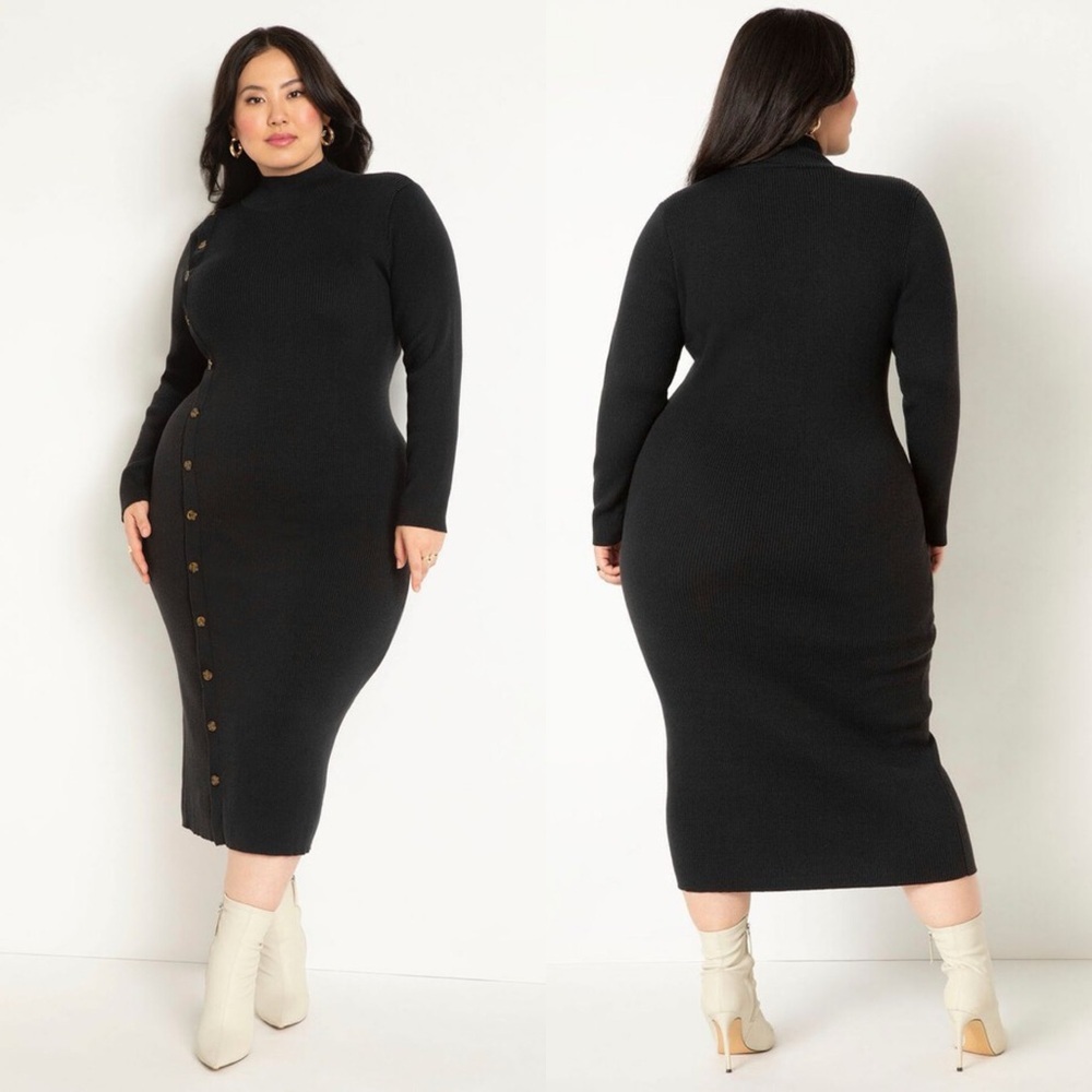 NWT Eloquii Asymmetrical Button Sweater Dress‎ Mo… - image 1